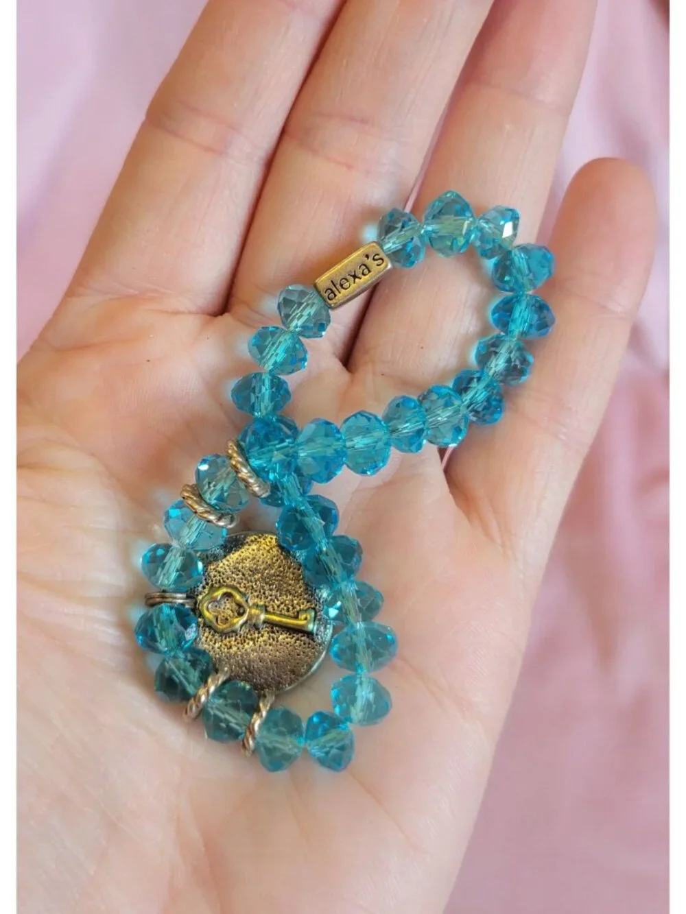 Bright Blue Plastic Faceted Beaded Charm Alexa's Stretch bracelet B1A